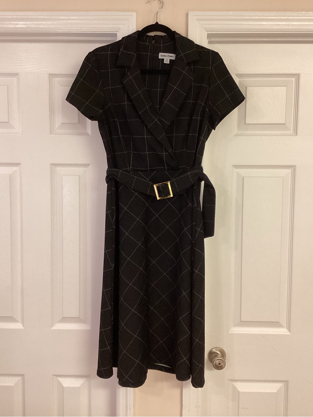 Black Plaid Belted A-Line Dress
